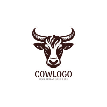 Brown cow face with tagline logo style
