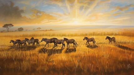 African Unity: Zebras in Golden Sunset AI Generated.