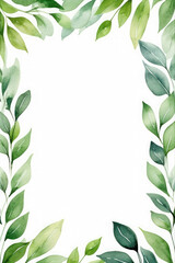 delicate frame with green spring leaves on a white background. wedding or birthday invitation card