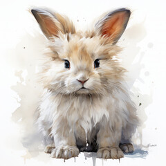 Fototapeta na wymiar Watercolor Angora Rabbit, clipart Illustration, Generative Ai
