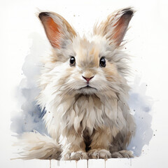 Watercolor Angora Rabbit, clipart Illustration, Generative Ai