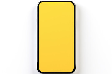 Phone with yellow screen is shown on white background