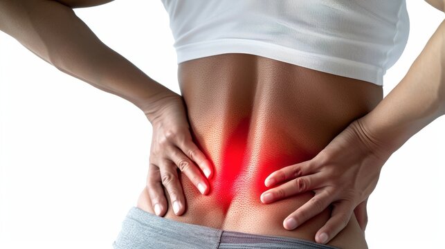 Woman suffering from back pain, spinal injury or muscle problems. Health and medical concept.