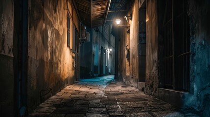 Eerie Alleyway at Night - obrazy, fototapety, plakaty