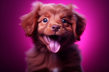 Cute brown dog with pink background