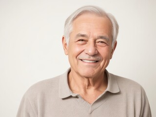 Portrait of a senior man with grey hair and a bright smile