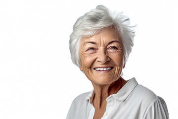 Portrait of old woman isolated on white background.