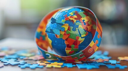 The Globe Made By Colorful Puzzle Pieces
