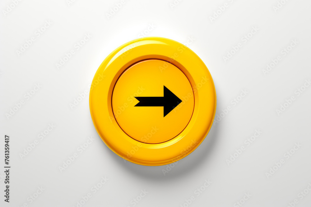 Poster yellow button with black arrow pointing to right