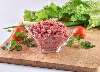 Fresh raw beef mince or chopped meat for ready to cook