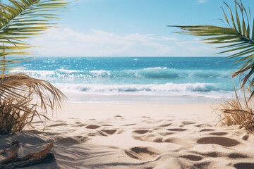 Fototapeta na wymiar Beach with palm trees and body of water