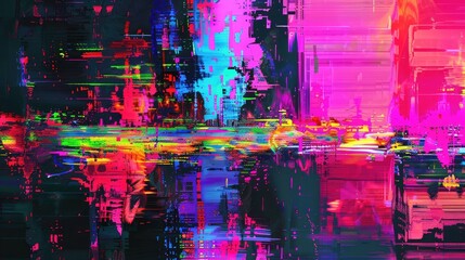 Abstract digital disruption art. Vivid glitch aesthetics with dynamic distortion on a pastel background. Conceptual artwork for modern design and poster.