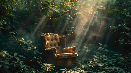 Boss sofa in the forest. - obrazy, fototapety, plakaty