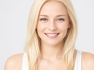 Smiling Woman with Blonde Hair - Dental Advertorial Concept