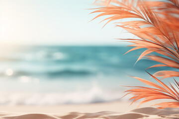Fototapeta na wymiar Beach scene with palm tree in foreground