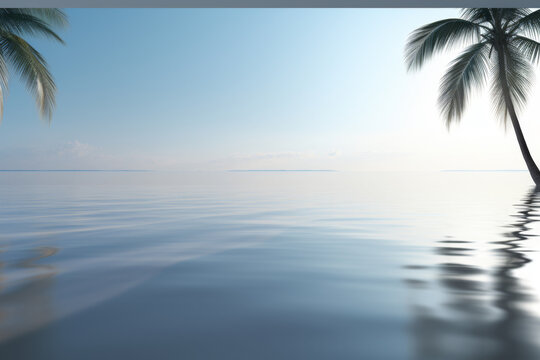 Beautiful blue ocean with palm trees in background