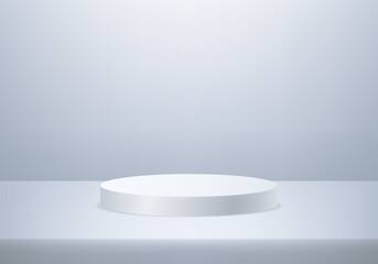 White and Gray cylinder pedestal podium. Minimal scene for product display presentation. Business backdrop. Vector illustration.