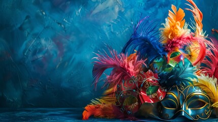 Fototapeta na wymiar Carnival Masks Festive Still Life
