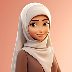 Smiling 3D Malay Woman in Hijab Against Beige Background
