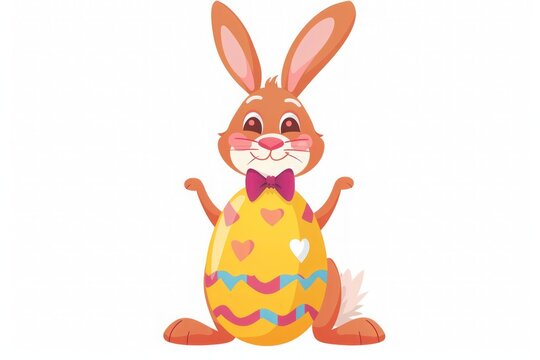 Cute Cartoonish Easter Bunny wearing a bow tie. Funny Easter holiday and celebration concept. Colorful clip art.