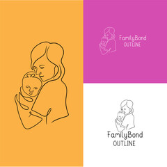 The logo mother hug baby, in the line art style, in loving for business, baby shop
