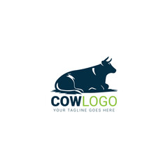 Minimalist Cow Logo Design in Green and Blue