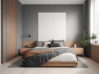 Fototapeta na wymiar Minimalist Neutral Warm Color Tones Bedroom for Cozy Relaxation
