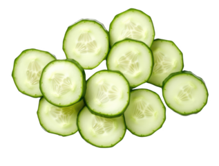 A close up of cucumber slices. The slices are cut in half and arranged in a pattern