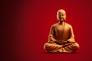 Serene Golden Buddha Statue in Meditation Pose Against Red Backdrop