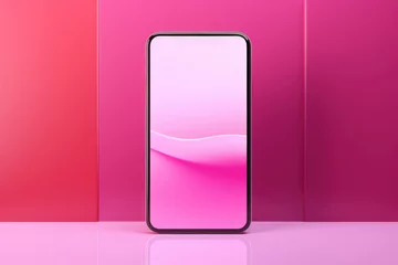 Gordijnen Phone is sitting on pink background © vefimov