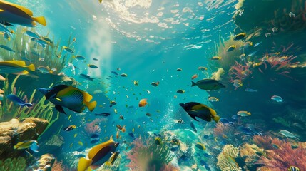 Fototapeta na wymiar Tropical Marine Life: Colorful Fish & Coral Reef