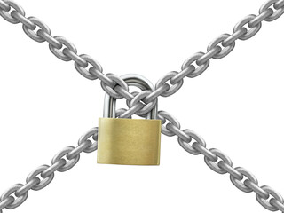 The gray metal chain and padlock, transparent background