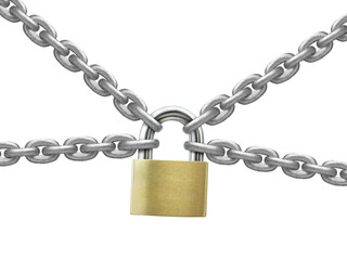The gray metal chain and padlock, transparent background