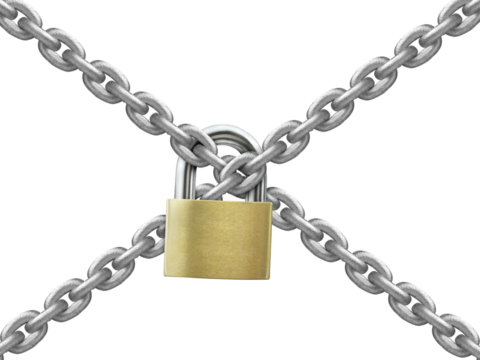 The gray metal chain and padlock, transparent background