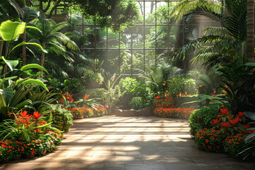 A historic botanical garden showcasing a diverse array of exotic plants, providing an educational escape. Concept of botanical exploration and knowledge. Generative Ai.