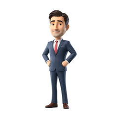 Fototapeta premium 3D happy smiling businessman cartoon on transparent background