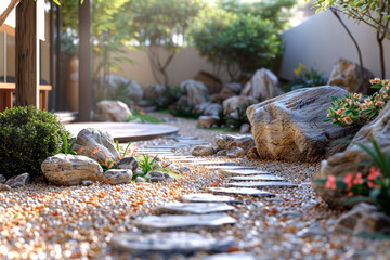 A meticulously arranged rock garden, showcasing the beauty of minimalist landscaping and...