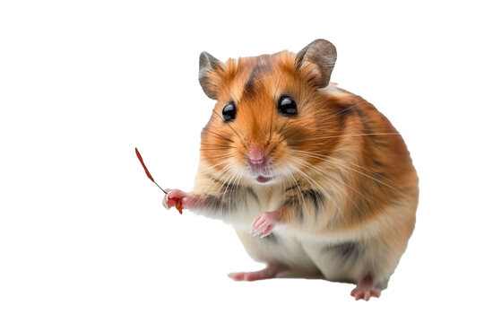 A hamster flying a kite and smiling isolated on transparent background, png file