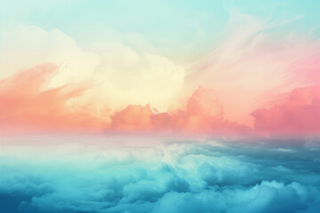 Fototapeta na wymiar A soft cloud background with a pastel colored peach pink to blue gradient. (5)