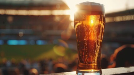 Beer at the Stadium During Golden Hour - obrazy, fototapety, plakaty
