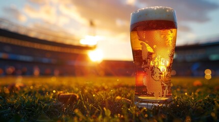 Beer at the Stadium During Golden Hour - obrazy, fototapety, plakaty