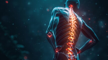 Human spine, pain. Copy space for text. Science and medical background