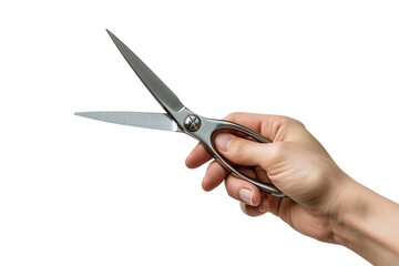 A hand holding a pair of scissors, isolated on transparent background, png file
