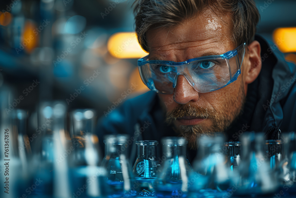 Poster an atmospheric chemist analyzing air samples for pollutants, contributing to the understanding of ai