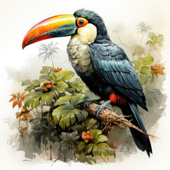 Watercolor Toucans, clipart Illustration, Generative Ai