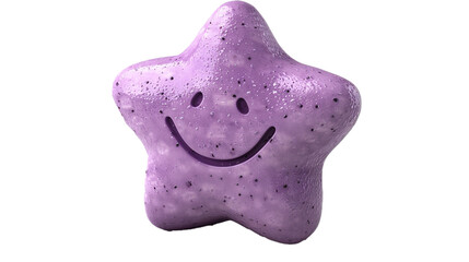 A purple star with a smiley face on it isolated on transparent background, png file