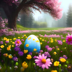  Easter landscape. Generative AI.
