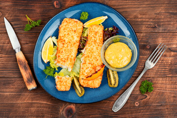 Pollock fillet baked in breadcrumbs