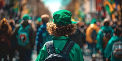 St Patrick's Day Parade in Dublin Celebrated with People Wearing Green Costumes. Concept Irish...
