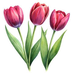 Drawing of tulips on a transparent background